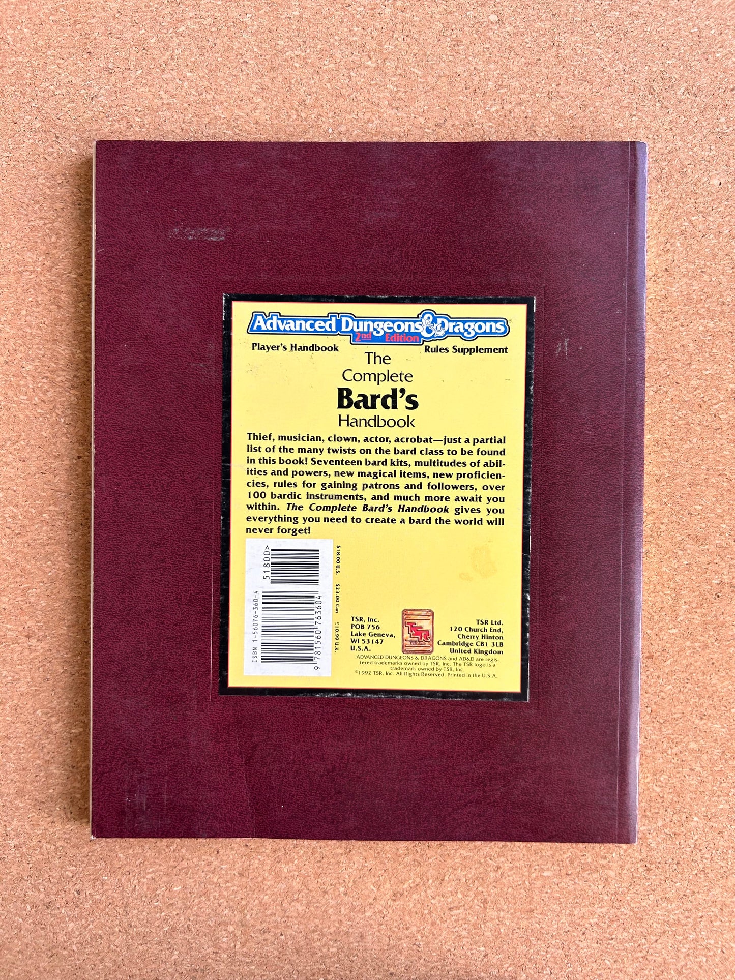 Advanced Dungeons & Dragons - The Complete Bard’s Handbook - PHBR7 TSR2127 - Paperback (1992)