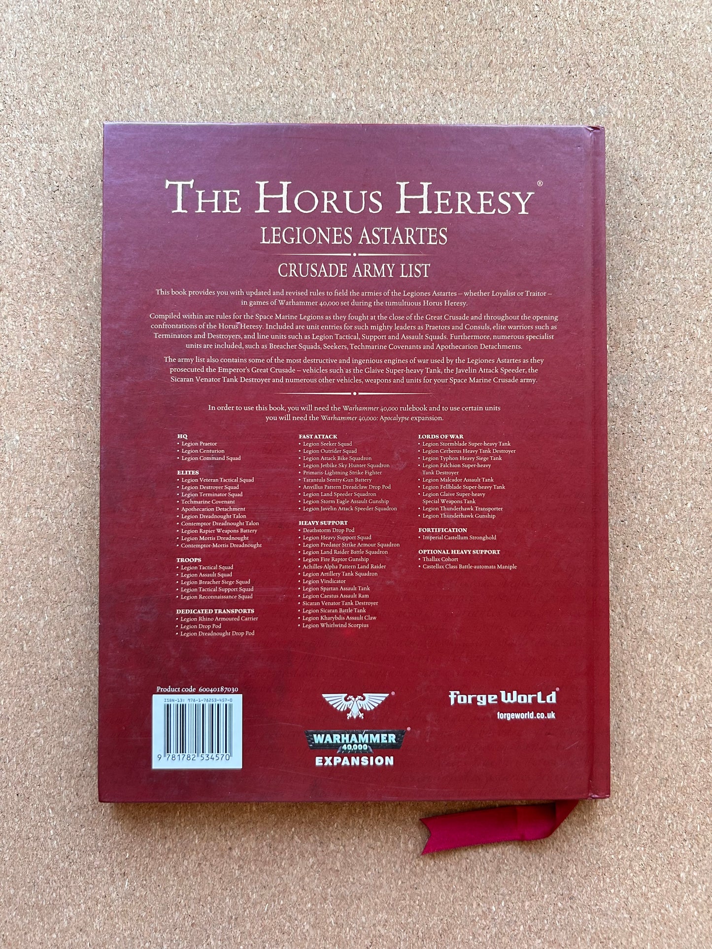 Warhammer 40K The Horus Heresy - Legiones Astartes Crusade Army List - Games Workshop Hardcover (2014)