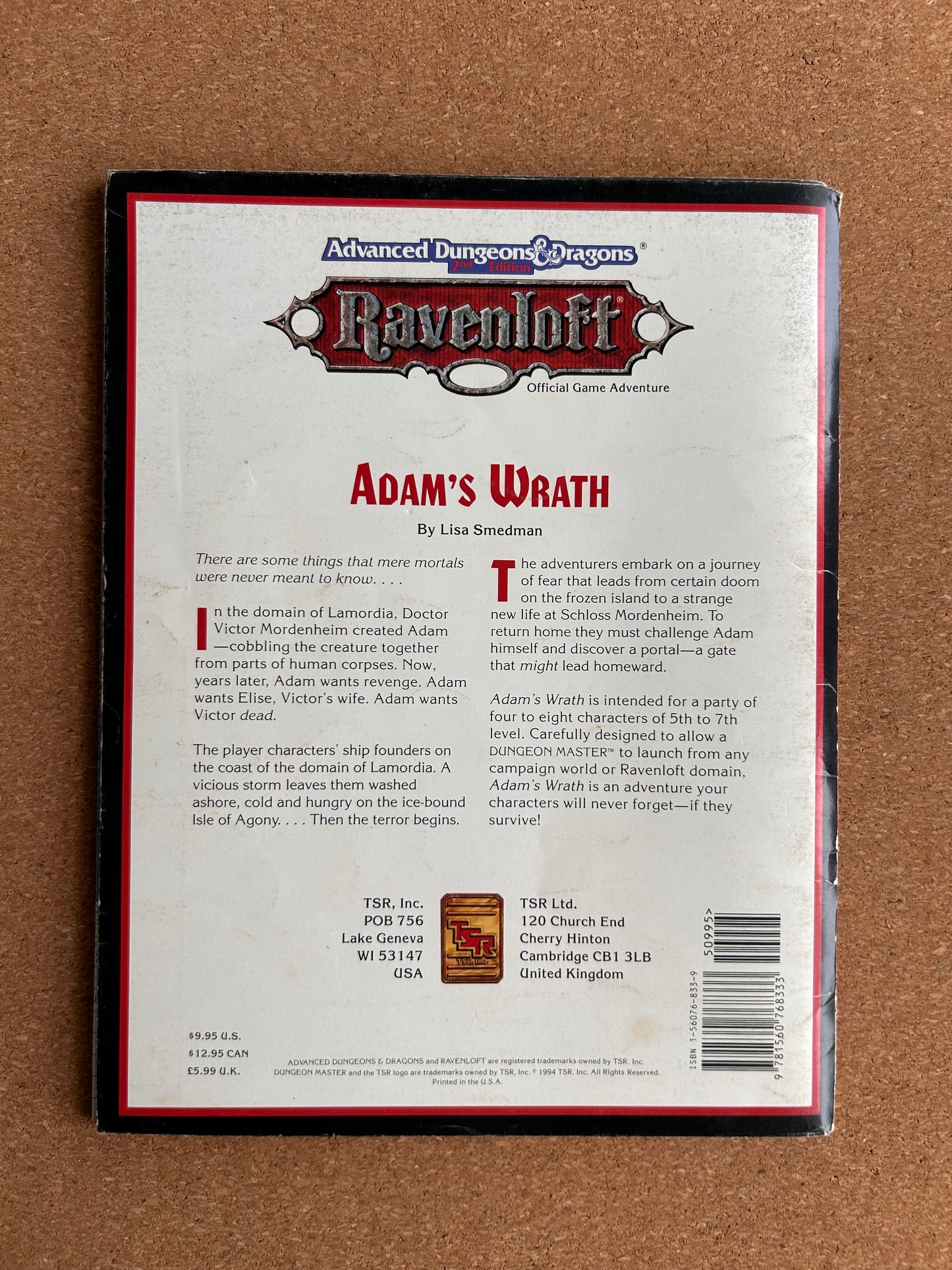 Advanced Dungeons & Dragons Ravenloft - Adam’s Wrath - TSR9439 - Paperback (1994) - With Map