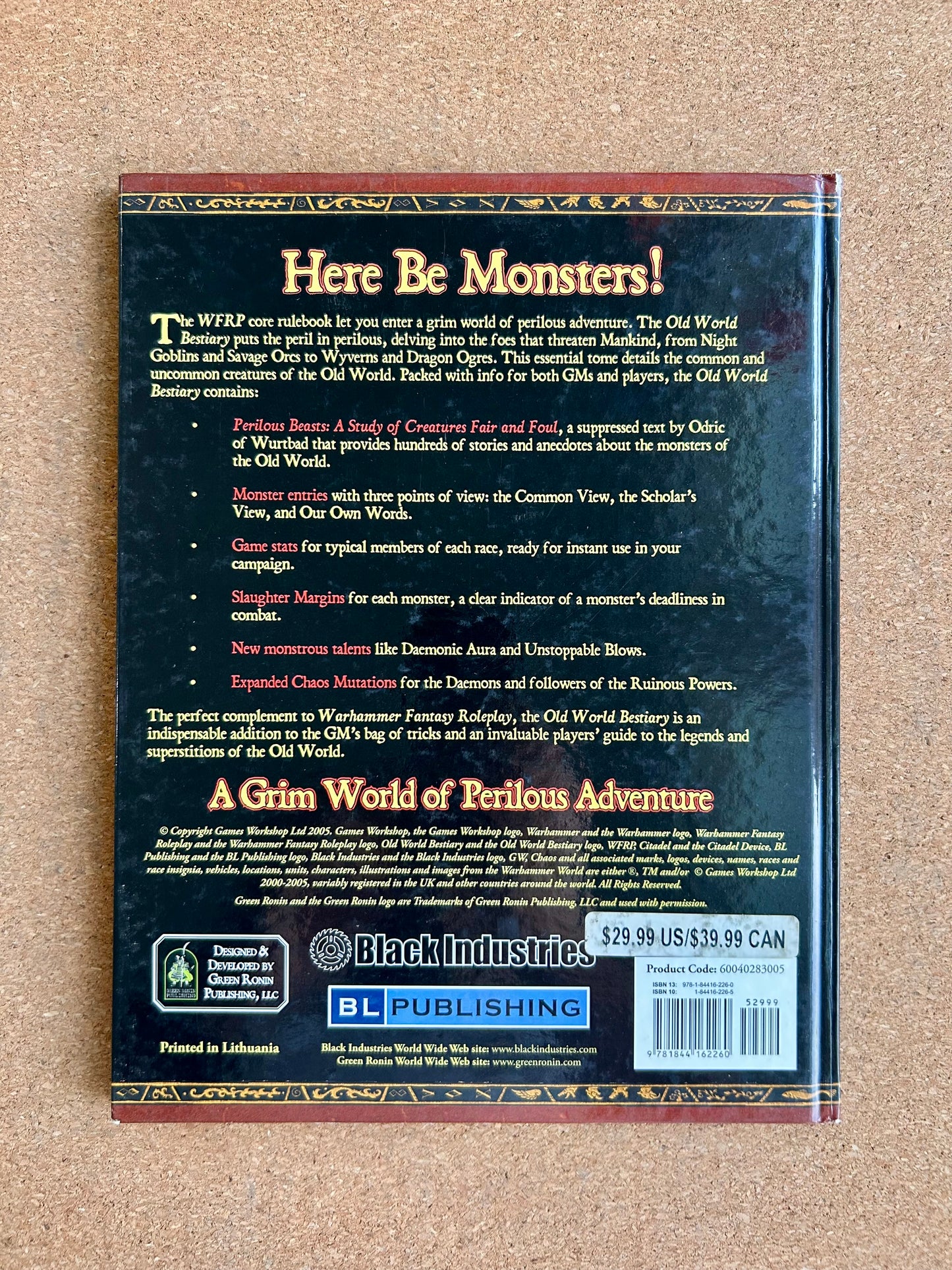 Warhammer Fantasy Roleplay 2nd Ed - Old World Bestiary - Black Library Hardcover (2005)
