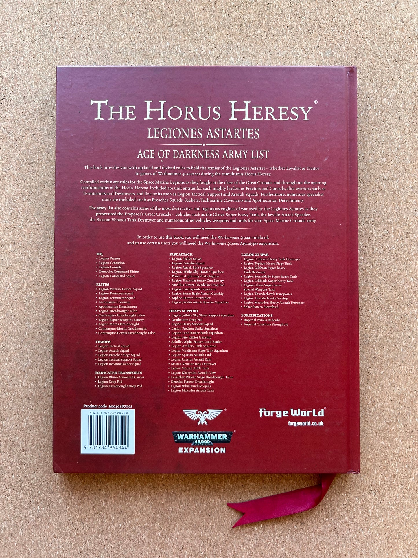 Warhammer 40K The Horus Heresy - Legiones Astartes Age of Darkness Army List - Games Workshop Hardcover (2016)