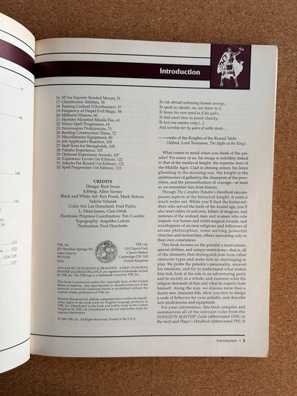Advanced Dungeons & Dragons - The Complete Paladin’s Handbook - TSR2147 - Paperback (1994)