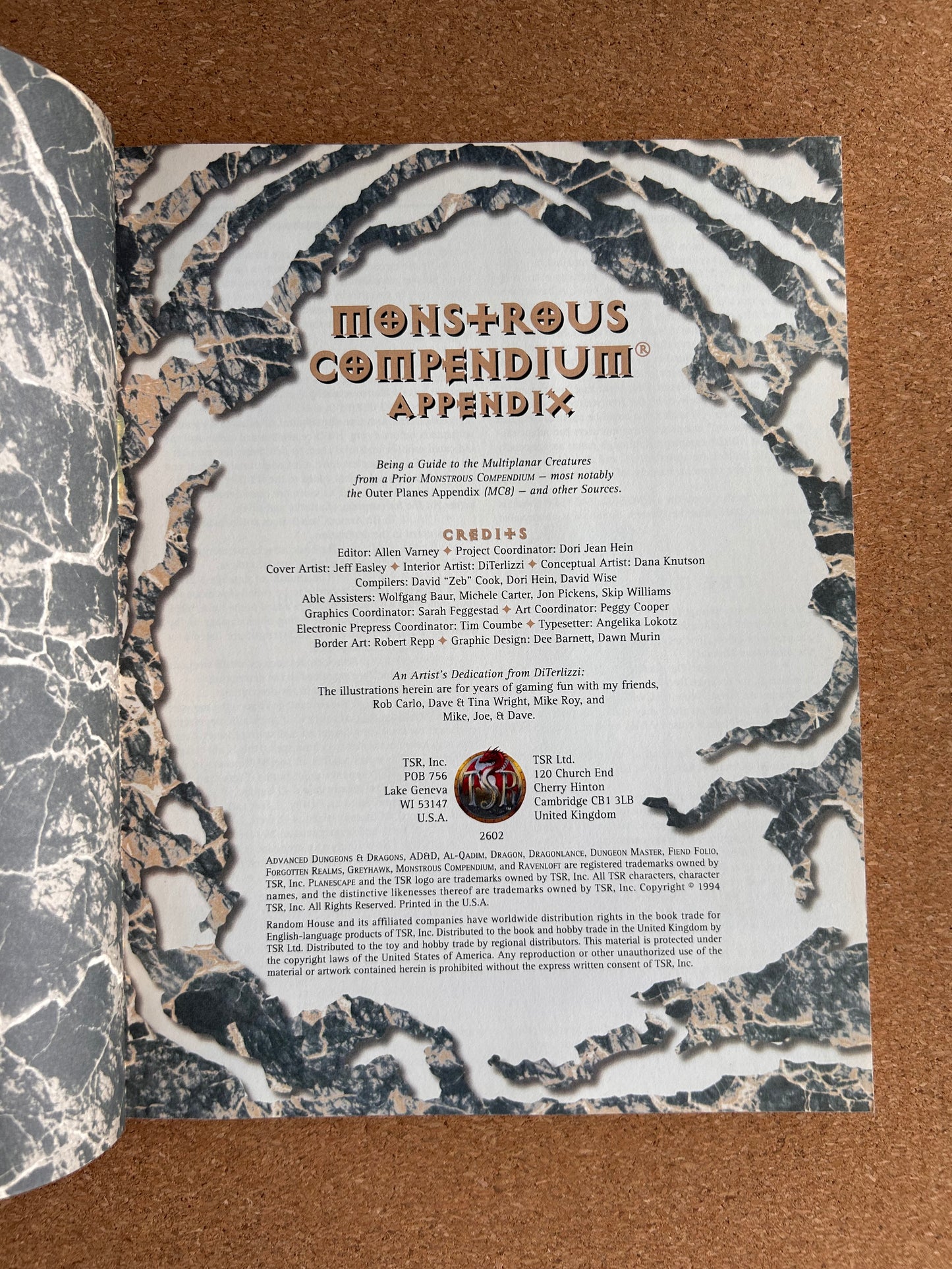 Advanced Dungeons & Dragons Planescape Accessory - Monstrous Compendium Appendix - TSR2602 Paperback (1994)