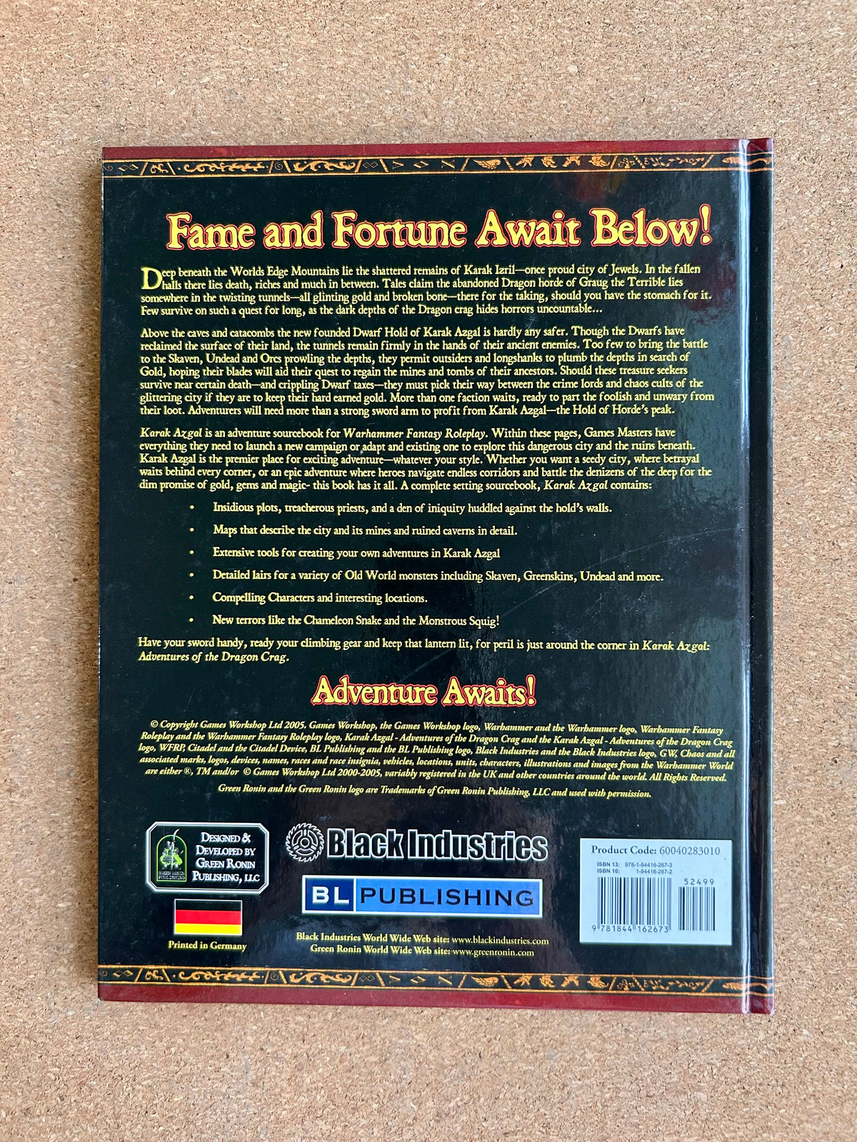 Warhammer Fantasy Roleplay 2nd Ed - Karak Azgal Adventures of the Dragon Crag - Black Library Hardcover (2005)