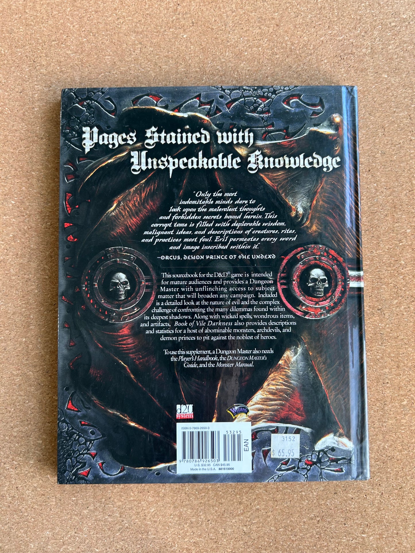 Dungeons & Dragons 3.0/3.5 - Book of Vile Darkness - WOTC Hardcover (2002)
