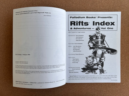 Rifts Index & Adventures - Volume One - Palladium Books Paperback 1st Print (1996)