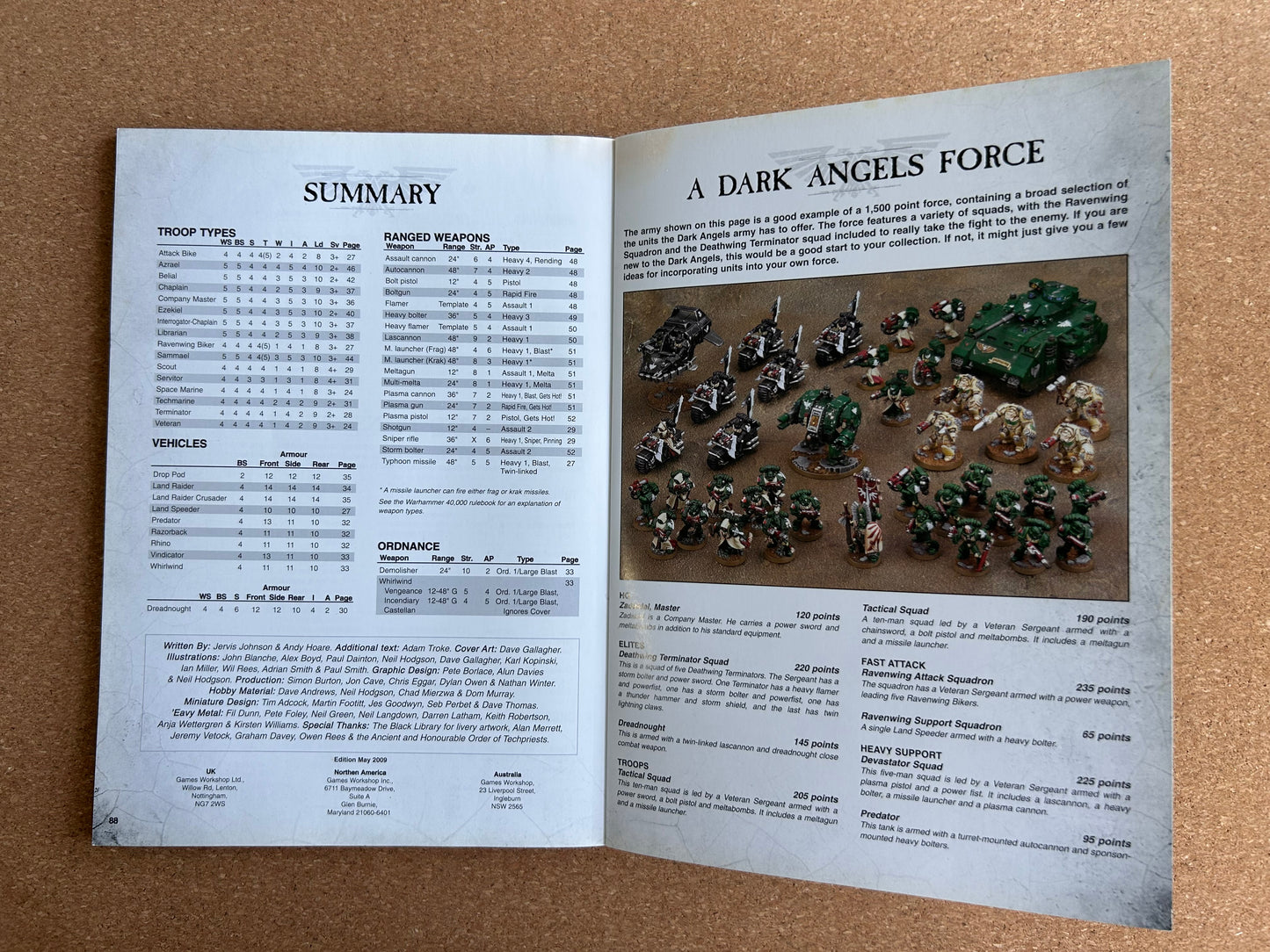 Warhammer 40K 4th Edition - Dark Angels Codex - Games Workshop Paperback (2006)