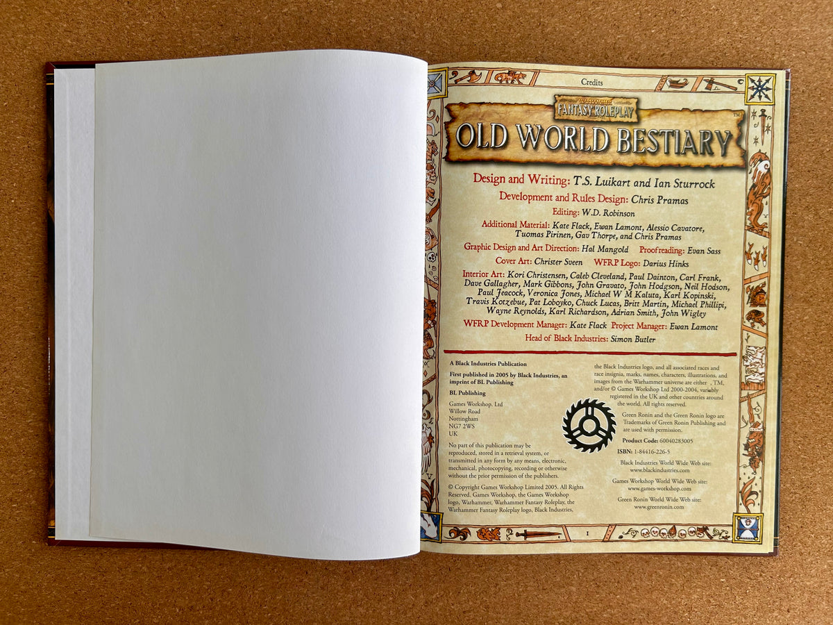 Warhammer Fantasy Roleplay 2nd Ed - Old World Bestiary - Black Library Hardcover (2005)