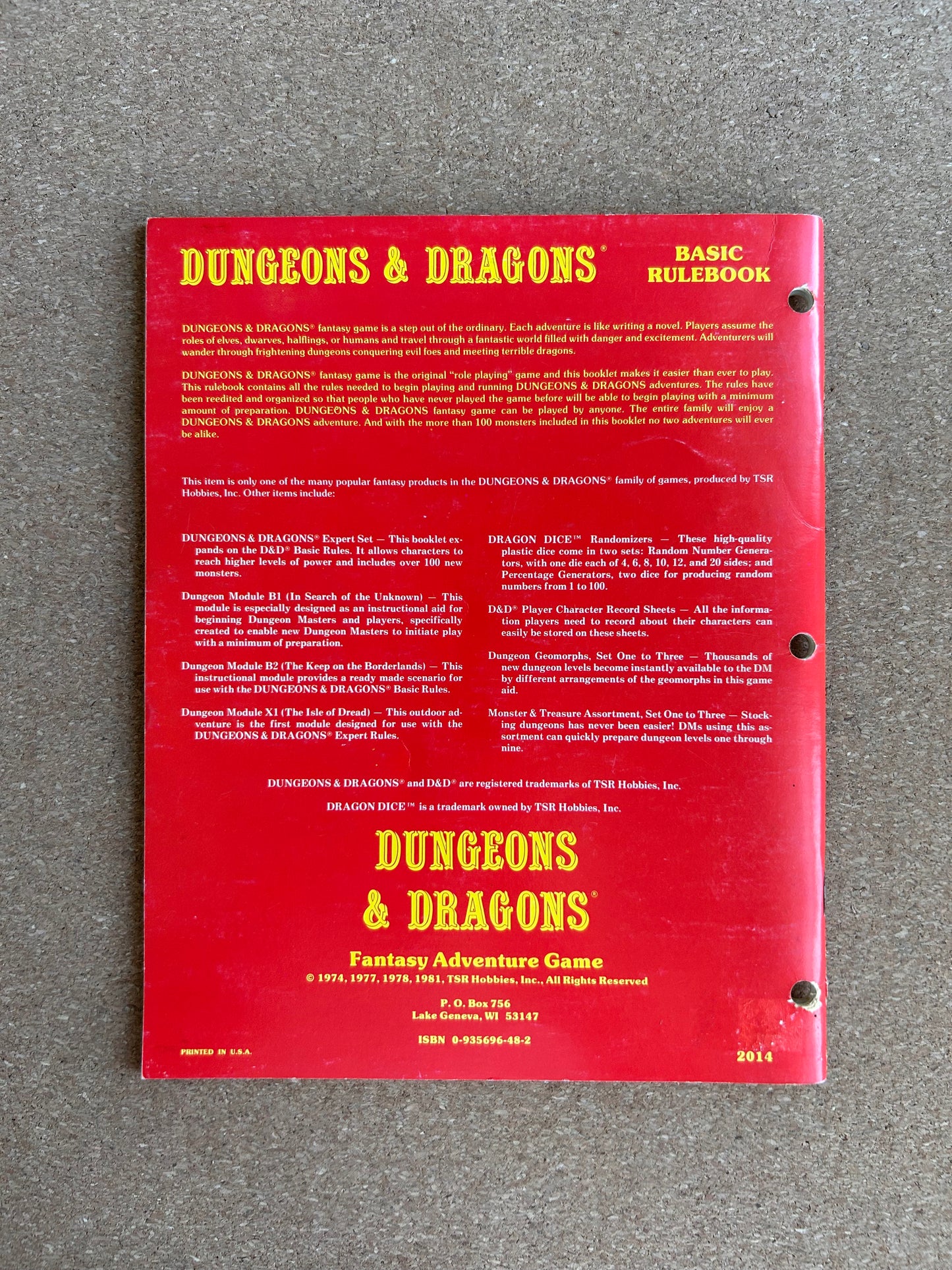 Dungeons & Dragons Basic Rules - Fantasy Adventure Game Basic Rulebook - TSR2014 - Paperback (1981)